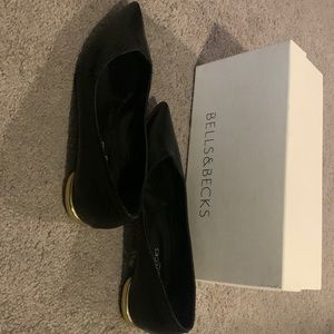 Black Italian made leather flats by Bells and Becks! Super cute with gold heel!